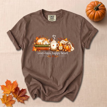 Comfort Colors Cozy Days Happy Heart Fall Coffee Pumpkin T-Shirt