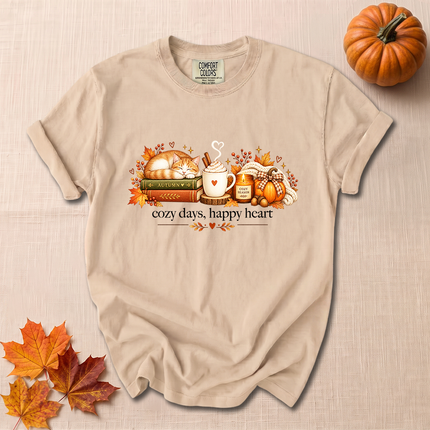 Comfort Colors Cozy Days Happy Heart Fall Coffee Pumpkin T-Shirt