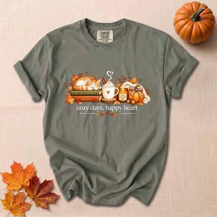 Comfort Colors Cozy Days Happy Heart Fall Coffee Pumpkin T-Shirt
