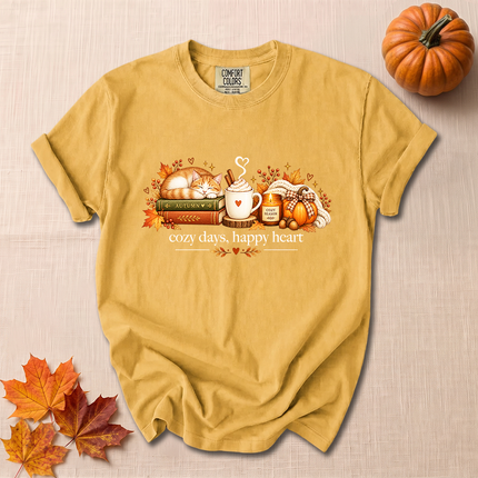 Comfort Colors Cozy Days Happy Heart Fall Coffee Pumpkin T-Shirt