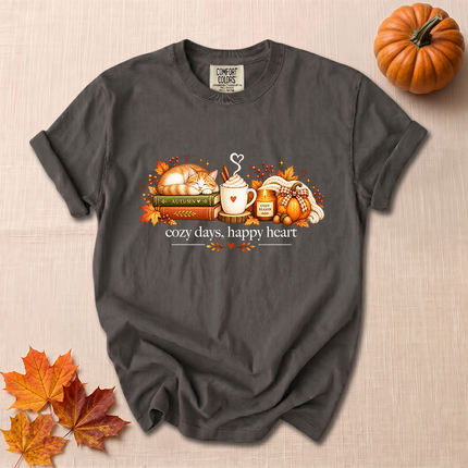 Comfort Colors Cozy Days Happy Heart Fall Coffee Pumpkin T-Shirt