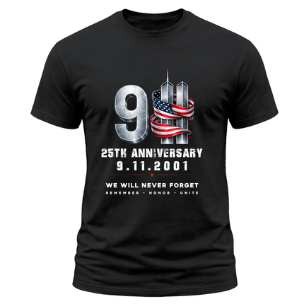 25th Anniversary 9.11 American Ribbon Never Forget T Shirt