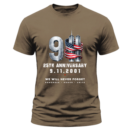25th Anniversary 9.11 American Ribbon Never Forget T Shirt