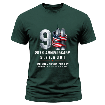 25th Anniversary 9.11 American Ribbon Never Forget T Shirt