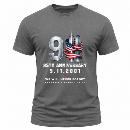 25th Anniversary 9.11 American Ribbon Never Forget T Shirt