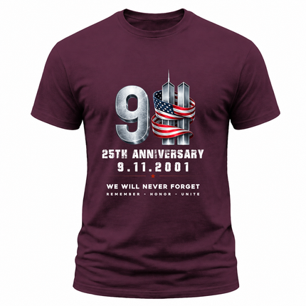 25th Anniversary 9.11 American Ribbon Never Forget T Shirt