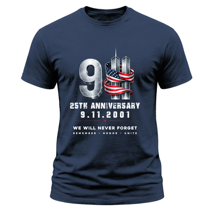25th Anniversary 9.11 American Ribbon Never Forget T Shirt