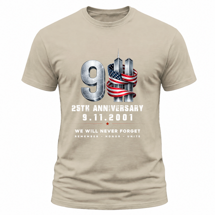 25th Anniversary 9.11 American Ribbon Never Forget T Shirt