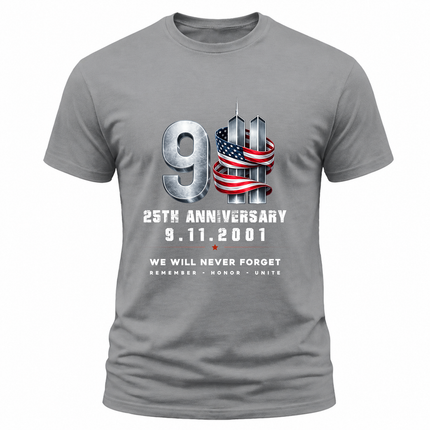 25th Anniversary 9.11 American Ribbon Never Forget T Shirt