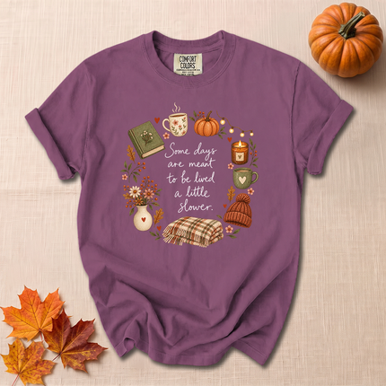 Comfort Colors Slow Living Cozy Fall Pumpkin Book T-Shirt