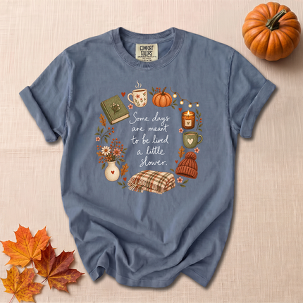 Comfort Colors Slow Living Cozy Fall Pumpkin Book T-Shirt