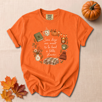 Comfort Colors Slow Living Cozy Fall Pumpkin Book T-Shirt