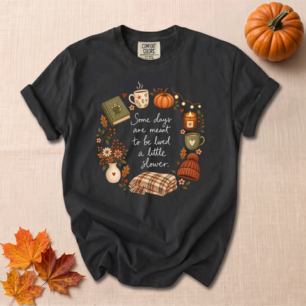 Comfort Colors Slow Living Cozy Fall Pumpkin Book T-Shirt