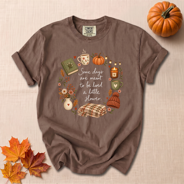 Comfort Colors Slow Living Cozy Fall Pumpkin Book T-Shirt