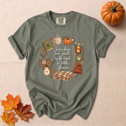 Comfort Colors Slow Living Cozy Fall Pumpkin Book T-Shirt