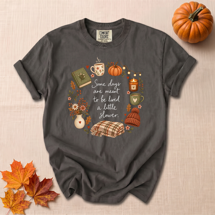 Comfort Colors Slow Living Cozy Fall Pumpkin Book T-Shirt