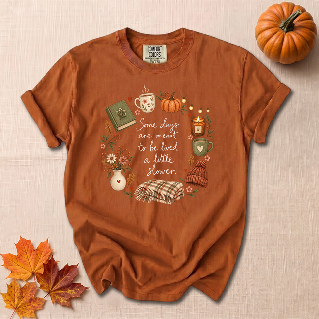 Comfort Colors Slow Living Cozy Fall Pumpkin Book T-Shirt