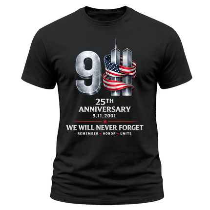25th Anniversary Patriot Day Metallic Twin Towers 9 11 T Shirt