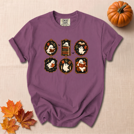 Comfort Colors Bookish Ghost Cozy Reading Spooky Fall T-Shirt