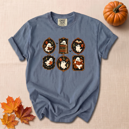Comfort Colors Bookish Ghost Cozy Reading Spooky Fall T-Shirt