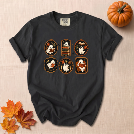 Comfort Colors Bookish Ghost Cozy Reading Spooky Fall T-Shirt