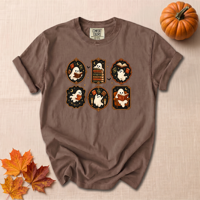 Comfort Colors Bookish Ghost Cozy Reading Spooky Fall T-Shirt