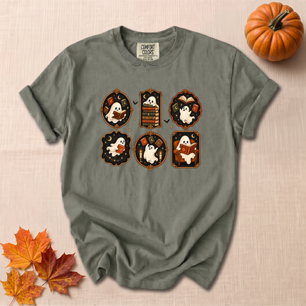 Comfort Colors Bookish Ghost Cozy Reading Spooky Fall T-Shirt