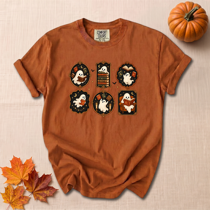 Comfort Colors Bookish Ghost Cozy Reading Spooky Fall T-Shirt