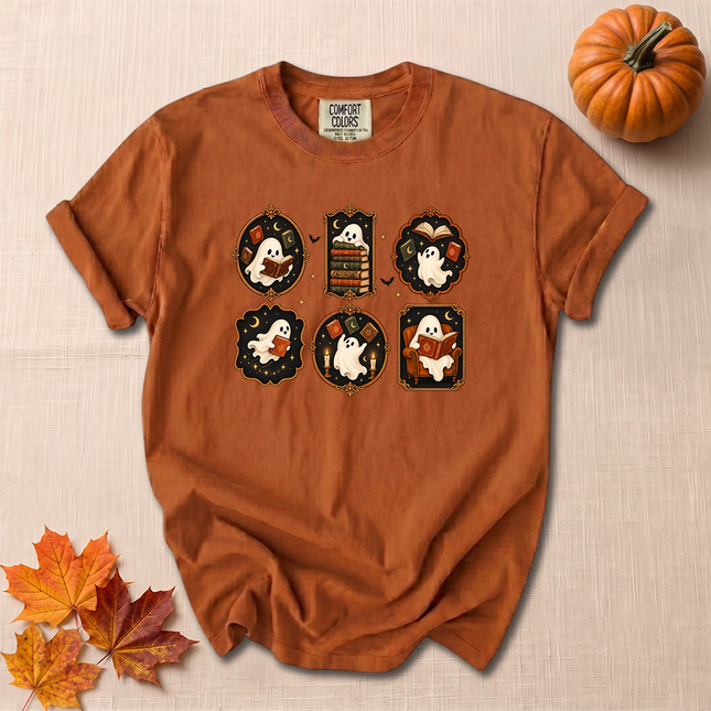 Comfort Colors Bookish Ghost Cozy Reading Spooky Fall T-Shirt