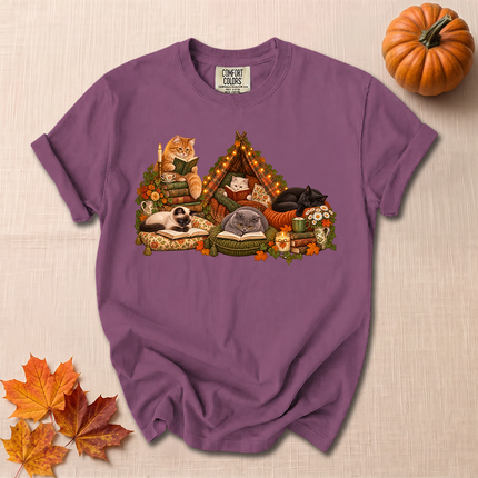 Comfort Colors Bookish Cats Cozy Reading Autumn T-Shirt