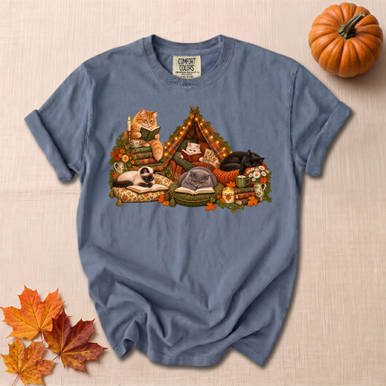 Comfort Colors Bookish Cats Cozy Reading Autumn T-Shirt