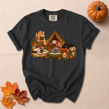 Comfort Colors Bookish Cats Cozy Reading Autumn T-Shirt
