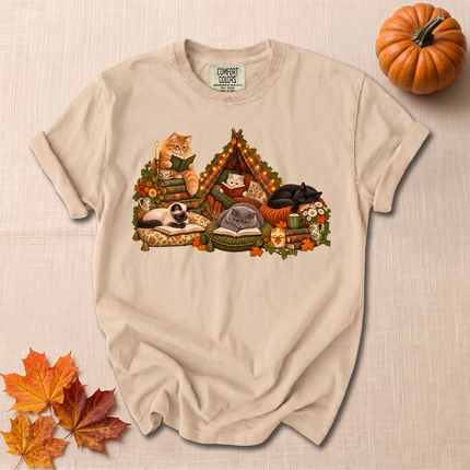 Comfort Colors Bookish Cats Cozy Reading Autumn T-Shirt