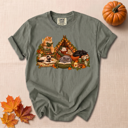 Comfort Colors Bookish Cats Cozy Reading Autumn T-Shirt