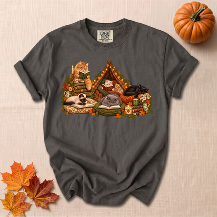 Comfort Colors Bookish Cats Cozy Reading Autumn T-Shirt