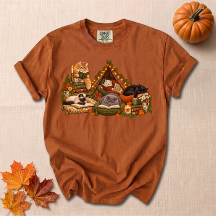 Comfort Colors Bookish Cats Cozy Reading Autumn T-Shirt