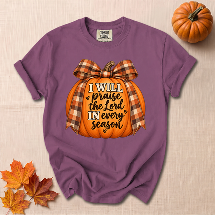 Comfort Colors I Will Praise The Lord In Every Season Christian Fall Pumpkin T-Shirt