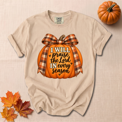 Comfort Colors I Will Praise The Lord In Every Season Christian Fall Pumpkin T-Shirt