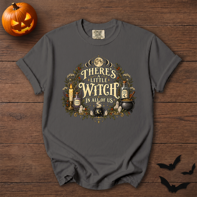 Comfort Colors Theres A Little Witch Potion Cauldron Halloween T-Shirt