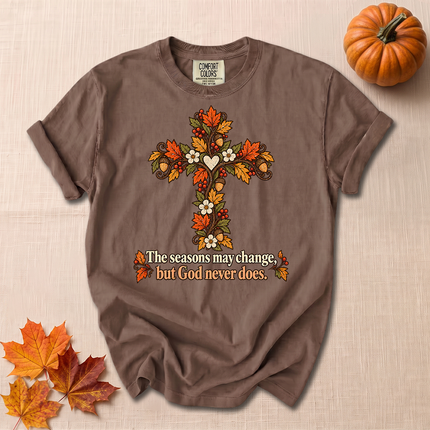 Comfort Colors The Seasons May Change But God Never Does Christian Fall T-Shirt