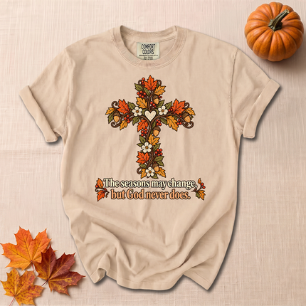 Comfort Colors The Seasons May Change But God Never Does Christian Fall T-Shirt