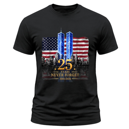 25th Anniversary Patriot Day 911 American Flag Twin Towers Memorial T-Shirt