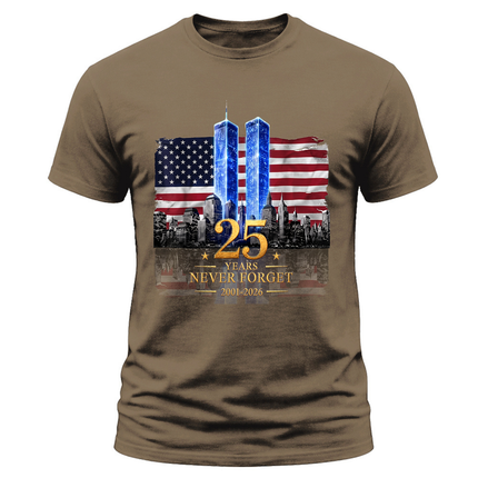 25th Anniversary Patriot Day 911 American Flag Twin Towers Memorial T-Shirt