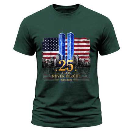 25th Anniversary Patriot Day 911 American Flag Twin Towers Memorial T-Shirt