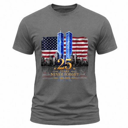 25th Anniversary Patriot Day 911 American Flag Twin Towers Memorial T-Shirt