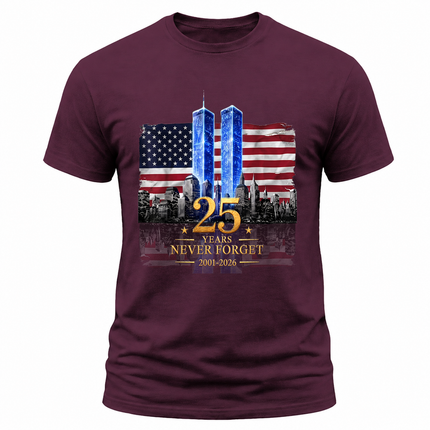 25th Anniversary Patriot Day 911 American Flag Twin Towers Memorial T-Shirt