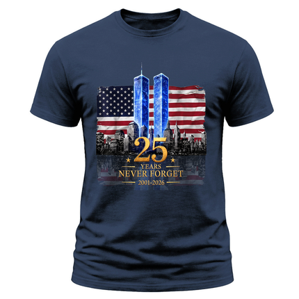 25th Anniversary Patriot Day 911 American Flag Twin Towers Memorial T-Shirt