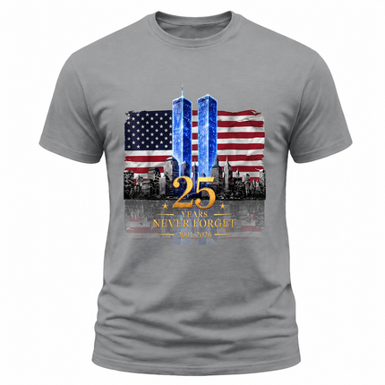 25th Anniversary Patriot Day 911 American Flag Twin Towers Memorial T-Shirt