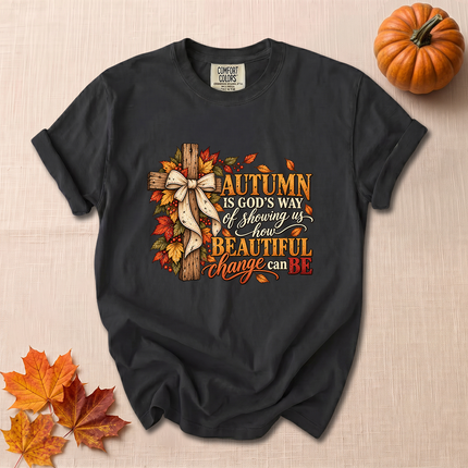Comfort Colors Autumn Is Gods Way Christian Fall Cross T-Shirt