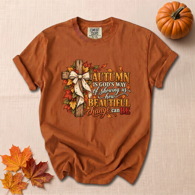 Comfort Colors Autumn Is Gods Way Christian Fall Cross T-Shirt
